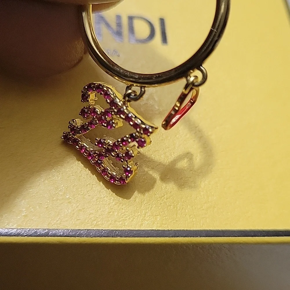 FENDI CRYSTAL & ENAMEL LOGO HEART CHARM RING